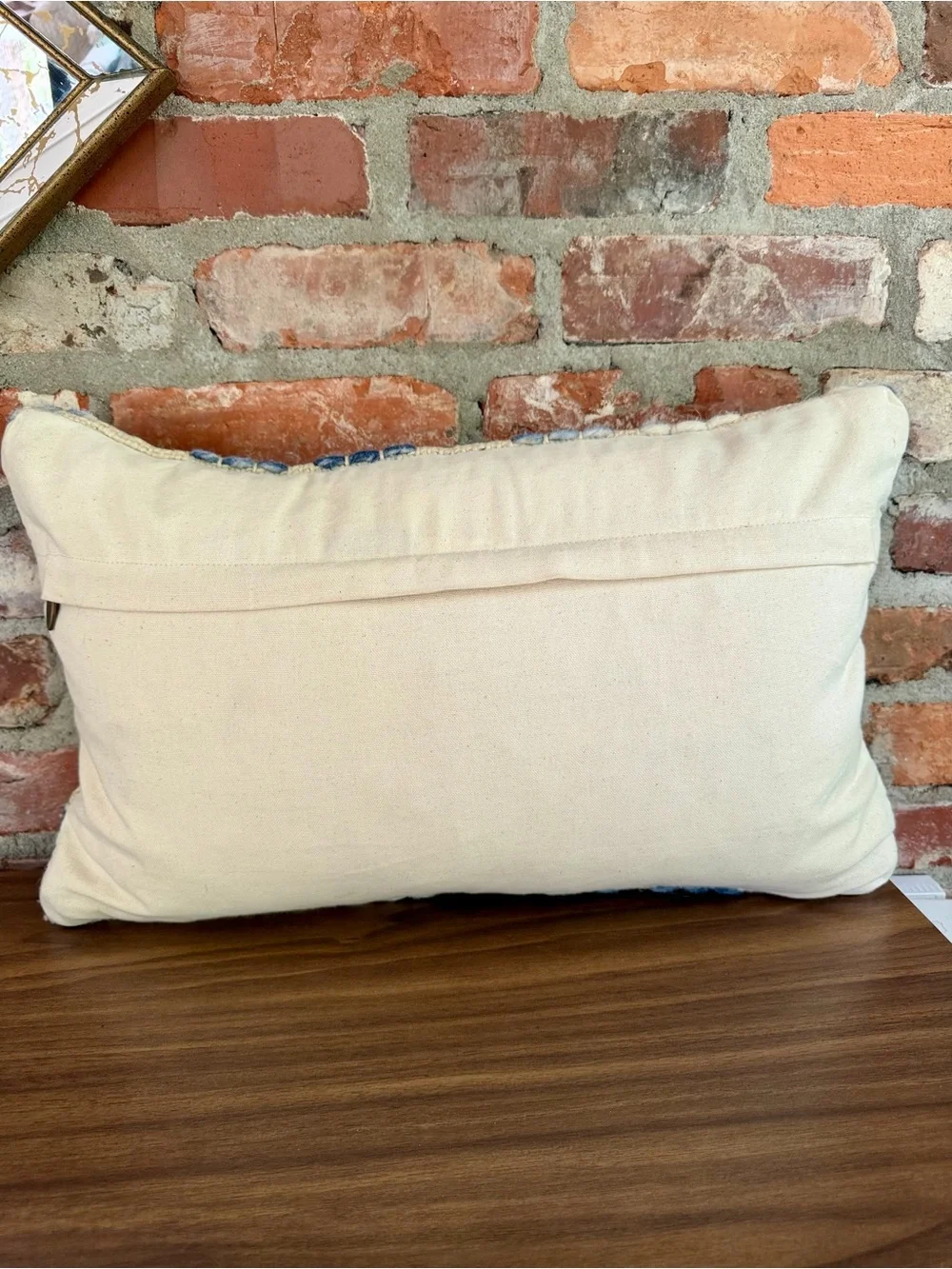 Loloi Wool Jute Blue Ivory Geometric Lumbar Pillow Down Insert 13x21